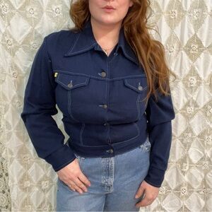 Vintage 70s Blue Workwear Denim-look Jacket by Farah / M/L